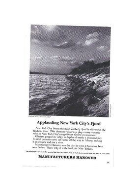 Print Ad Vintage 1980s Manufacturers Hanover Hudson River New York City Fjord